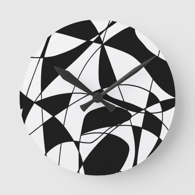 Black and White lines, block colour print pattern Round Clock (Front)