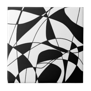 Black and White lines, block colour print pattern Tile