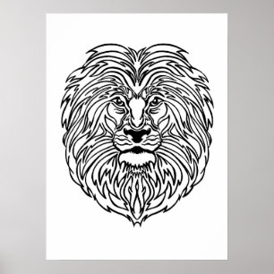 Black and White Lion Art Print Poster, 13" x 19"