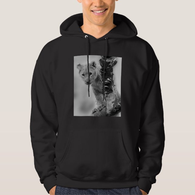 Black And White Lion Cub Hoodie (Front)