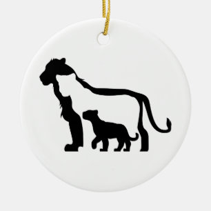 Black and White Lions Ceramic Ornament