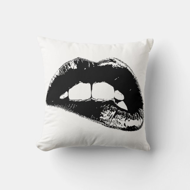 Black and White Lips Throw Pillow (Front)