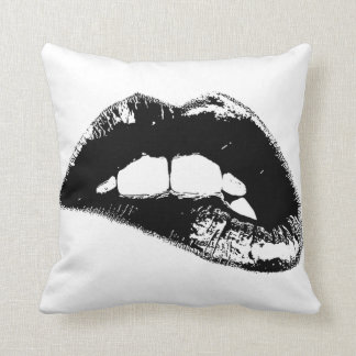 Black and White Lips Throw Pillow
