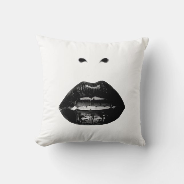 Black and White Lips Throw Pillow (Front)