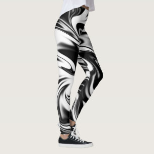 Black And White Liquefied Marble Pattern, Leggings