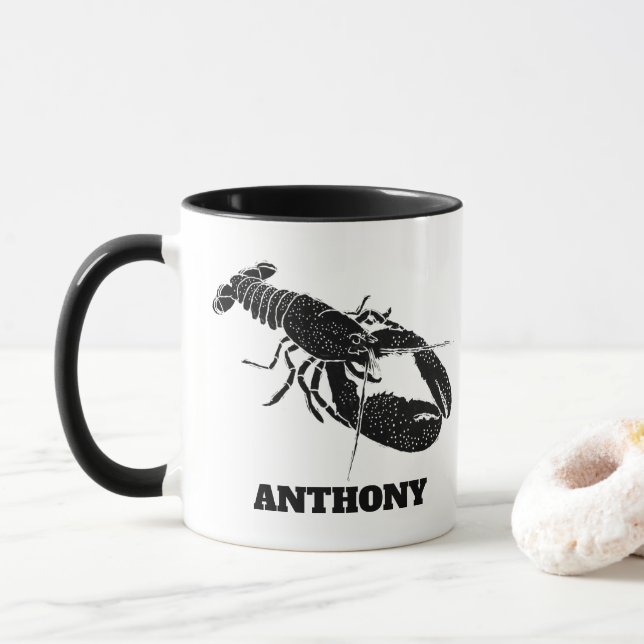 Black and White Lobster Personalized Mug (With Donut)