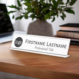 Black and White - Logo, Name, Professional Title Desk Name Plate