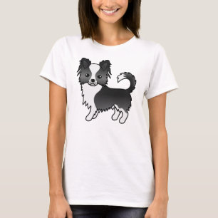 Black And White Long Coat Chihuahua Cartoon Dog T-Shirt