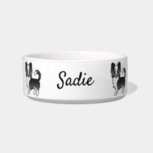 Black And White Long Coat Chihuahua Dog & Name Bowl