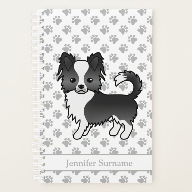 Black And White Long Coat Chihuahua Dog & Text Planner (Front)