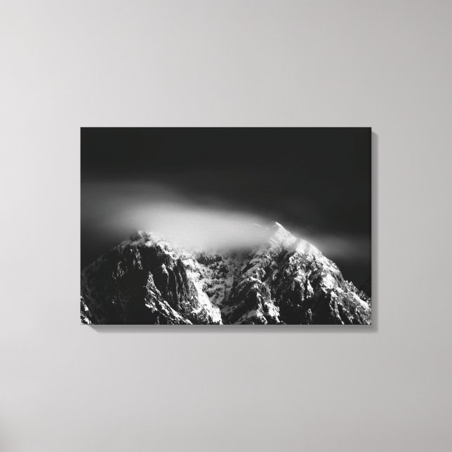 Black and white long exposure clouds over mountain canvas print (Front)