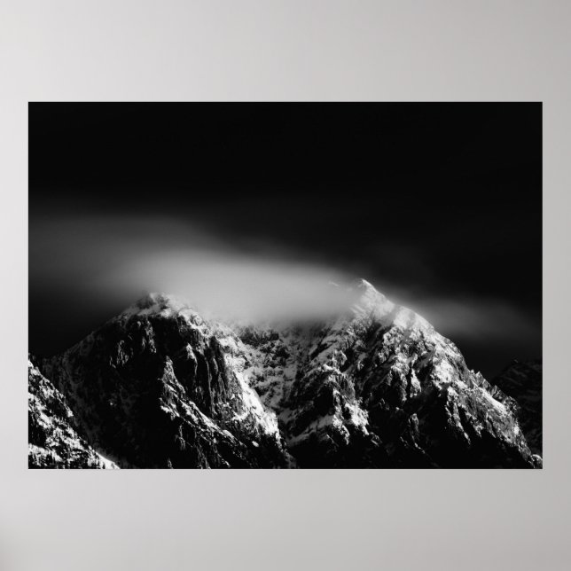 Black and white long exposure clouds over mountain poster (Front)