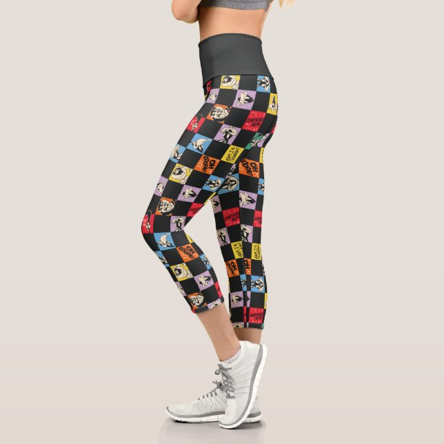 Black and White LOONEY TUNES™ in Colourful Chequer Capri Leggings (Left)