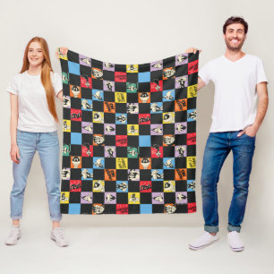 Black and White LOONEY TUNES™ in Colourful Chequer Fleece Blanket