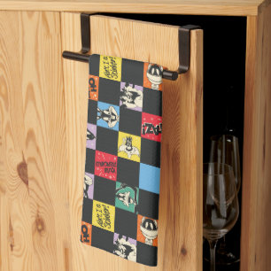 Black and White LOONEY TUNES™ in Colourful Chequer Kitchen Towel