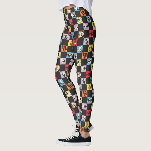 Black and White LOONEY TUNES™ in Colourful Chequer Leggings (Left)