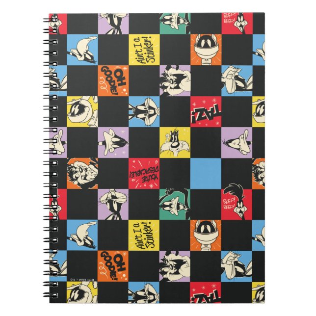 Black and White LOONEY TUNES™ in Colourful Chequer Notebook (Front)