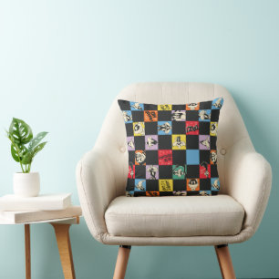 Black and White LOONEY TUNES™ in Colourful Chequer Throw Pillow