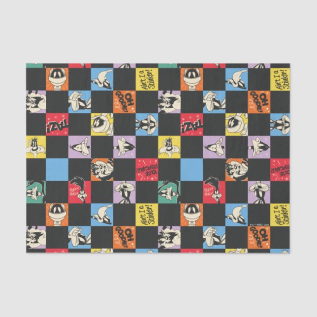 Black and White LOONEY TUNES™ in Colourful Chequer Tissue Paper (Front)