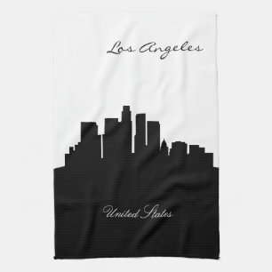 Black and White Los Angeles Skyline Kitchen Towel