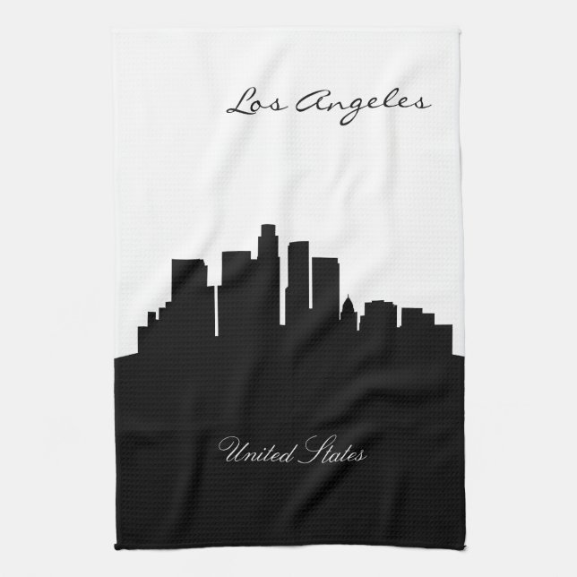 Black and White Los Angeles Skyline Kitchen Towel (Vertical)