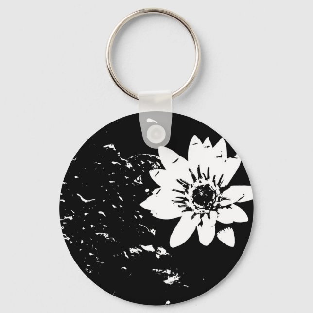 Black and White Lotus Keychain (Front)