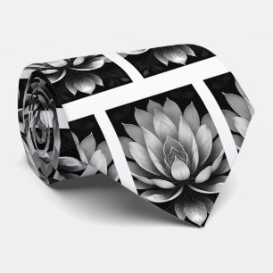 Black and White Lotus Pattern Tie