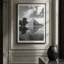 Black and White Louvre Pyramid Paris Reflection
