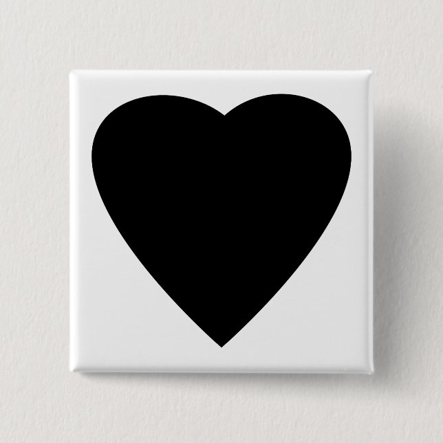 Black and White Love Heart Design. 2 Inch Square Button (Front)