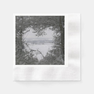 Black and White Love Snow Heart Photo Christmas Napkin