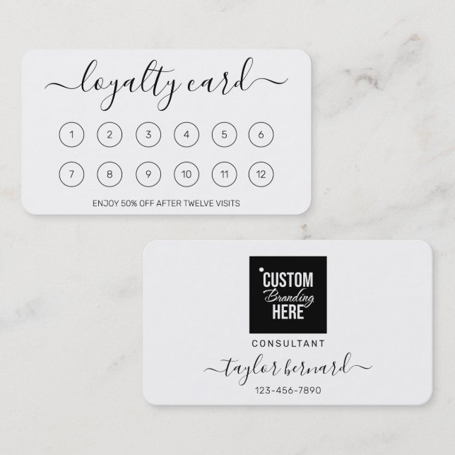 Black and White Loyalty Reward Card With Logo (Front/Back)