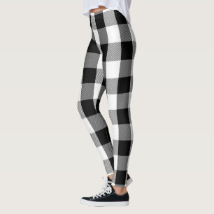 Black and White Lumberjack Flannel Plaid Pattern Leggings