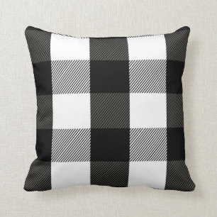 Black and White Lumberjack Plaid Flannel Pattern Throw Pillow