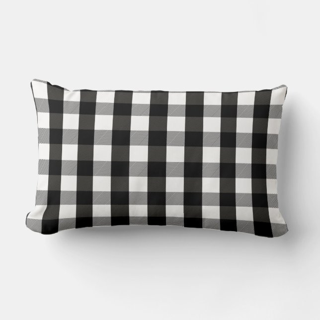 Black and White Lumberjack Plaid Lumbar Pillow (Front)