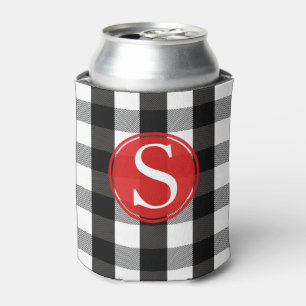 Black and White Lumberjack Plaid Monogram Can Cooler