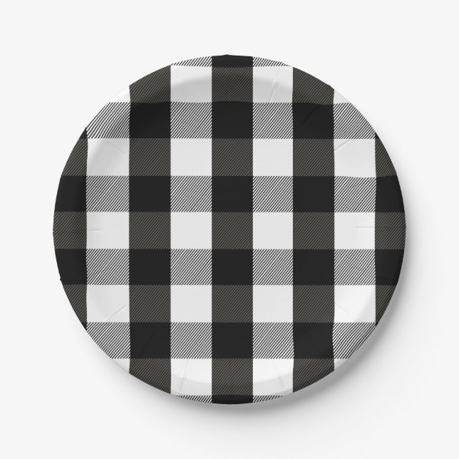 Black and White Lumberjack Plaid Paper Plate (Front)