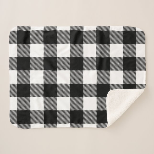 black and white lumberjack plaid sherpa blanket (Front (Horizontal))