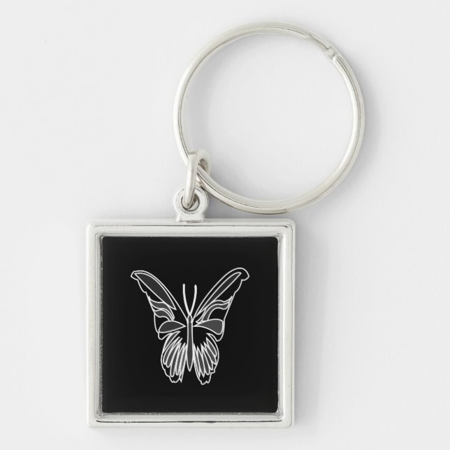 Black and White Luna Moth Butterfly Keychain (Front)