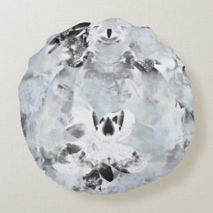 Black and white luxurious abstract modern art round pillow