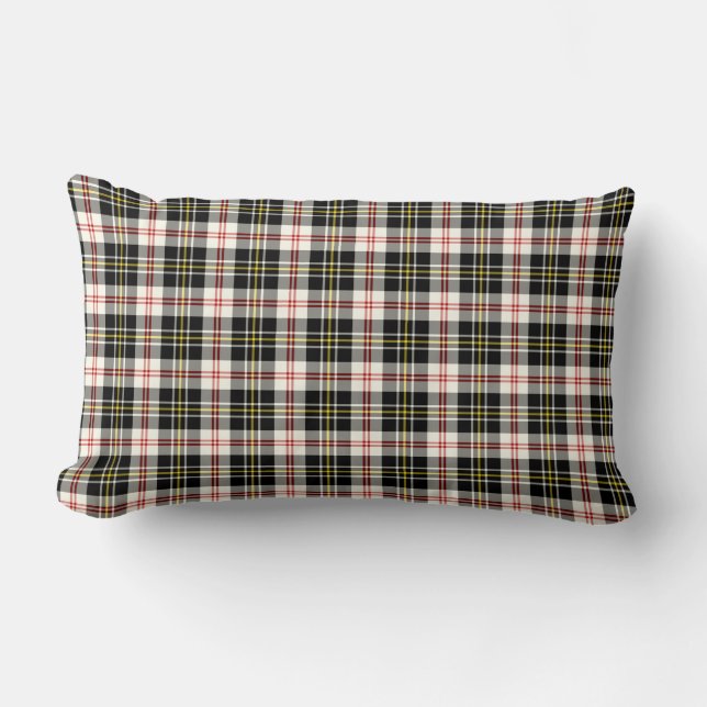 Black and White MacPherson Clan Formal Plaid Lumbar Pillow (Front)