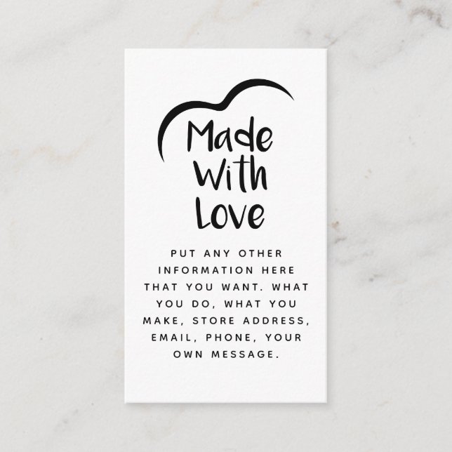 Black and white made with love heart Silhouette Enclosure Card (Front)