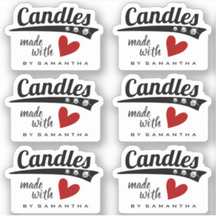 Black and White Made with Love Red Heart Candles