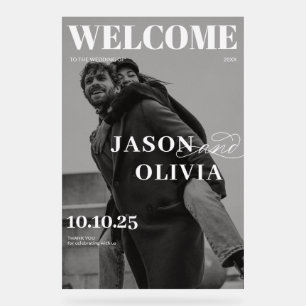 Black and White Magazine Cover Photo Wedding Sign