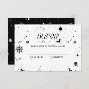 black and white magic moon crystal ball  RSVP card