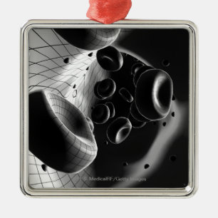 Black and white magnification of blood cells metal ornament