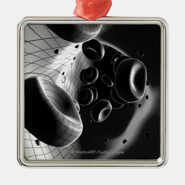 Black and white magnification of blood cells metal ornament (Front)