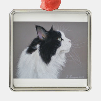 Black and White Maine Coon cat. Metal Ornament