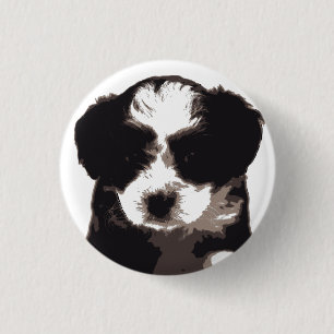 Black and White Maltese Puppy Dog 1 Inch Round Button
