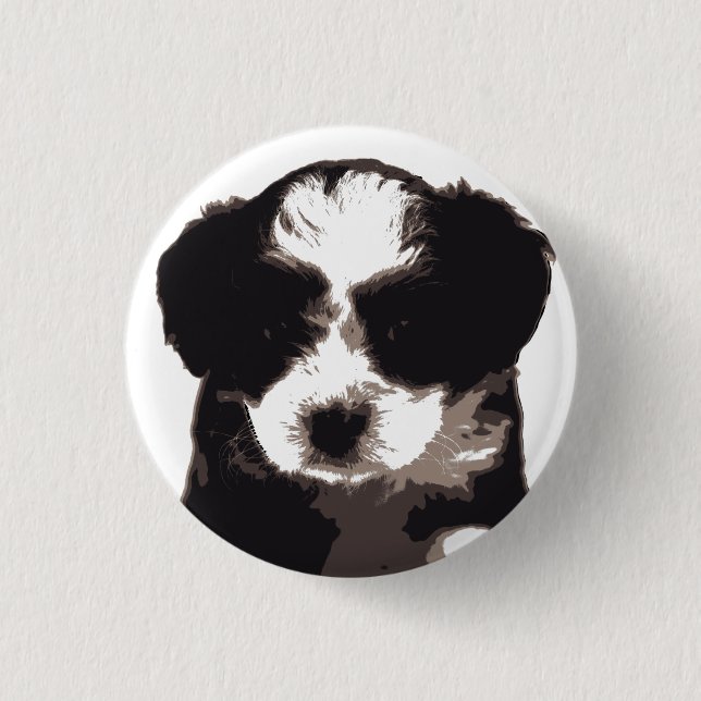 Black and White Maltese Puppy Dog 1 Inch Round Button (Front)