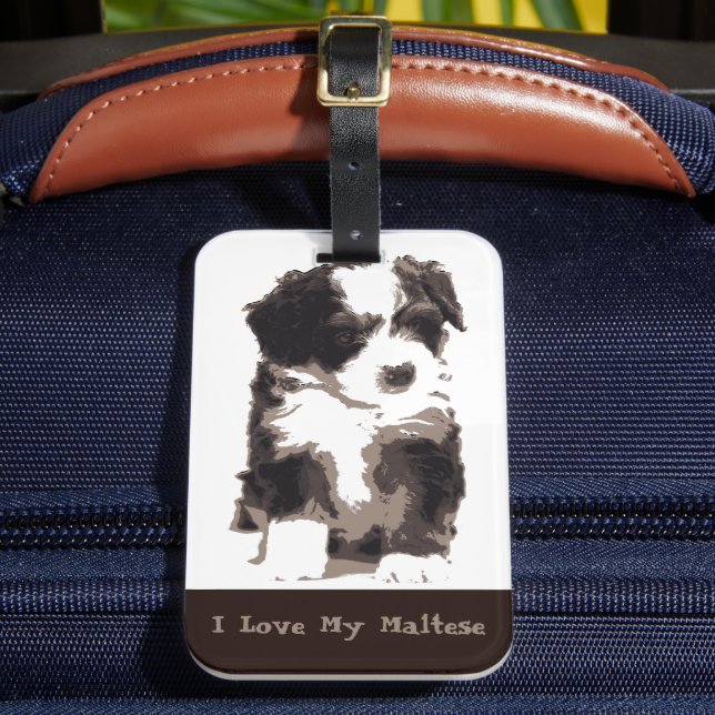 Black and White Maltese Puppy Dog Luggage Tag (Front Insitu 2)